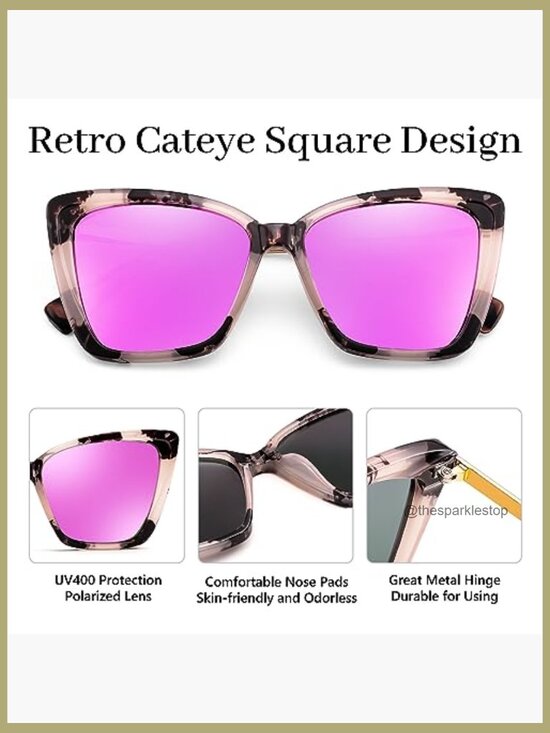Polarized Retro Cat Eye Sunglasses, Oversized Square Frame main image 4